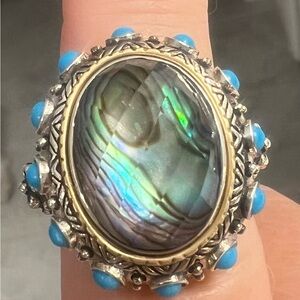Barbara Bixby Abalone and turquoise ring sterling silver 18kt gold accents